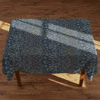 William Morris Blackthorn botanical tablecloth in blue, showcasing classic Arts and Crafts floral design for elegant dining and vintage-inspired decor.