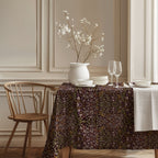 William Morris Blackthorn maroon tablecloth with detailed botanical floral pattern inspired by the Arts and Crafts movement, perfect for cottagecore and traditional dining decor.