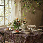 William Morris Blackthorn botanical tablecloth in maroon, showcasing classic Arts and Crafts floral design for elegant dining and vintage-inspired decor.