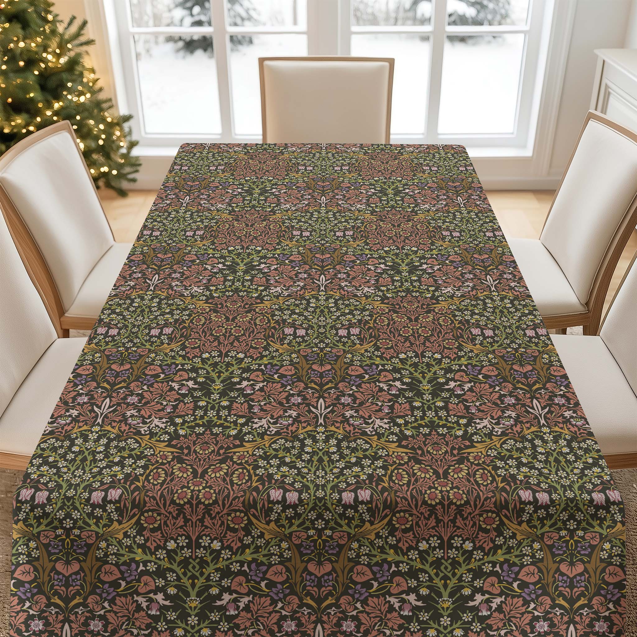 Blackthorn tablecloth by William Morris in an earth tone Secret Garden colorway featuring classic botanical design, ideal for heritage interiors and vintage-inspired table settings.