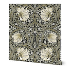 William Morris Pimpernel wallpaper featuring an intricate Arts and Crafts botanical pattern with flowing vines and stylized flowers, perfect for heritage revival interiors and classic English country decor.