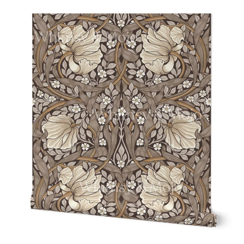 William Morris wallpaper pimpernel in Rich cocoa and Cream