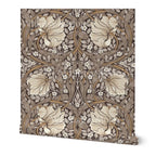William Morris Pimpernel wallpaper in Rich Cocoa and Cream, Arts and Crafts botanical pattern.