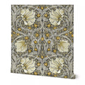 William Morris Pimpernel wallpaper featuring an intricate Arts and Crafts botanical pattern with flowing vines and stylized flowers, perfect for heritage revival interiors and classic English country decor.