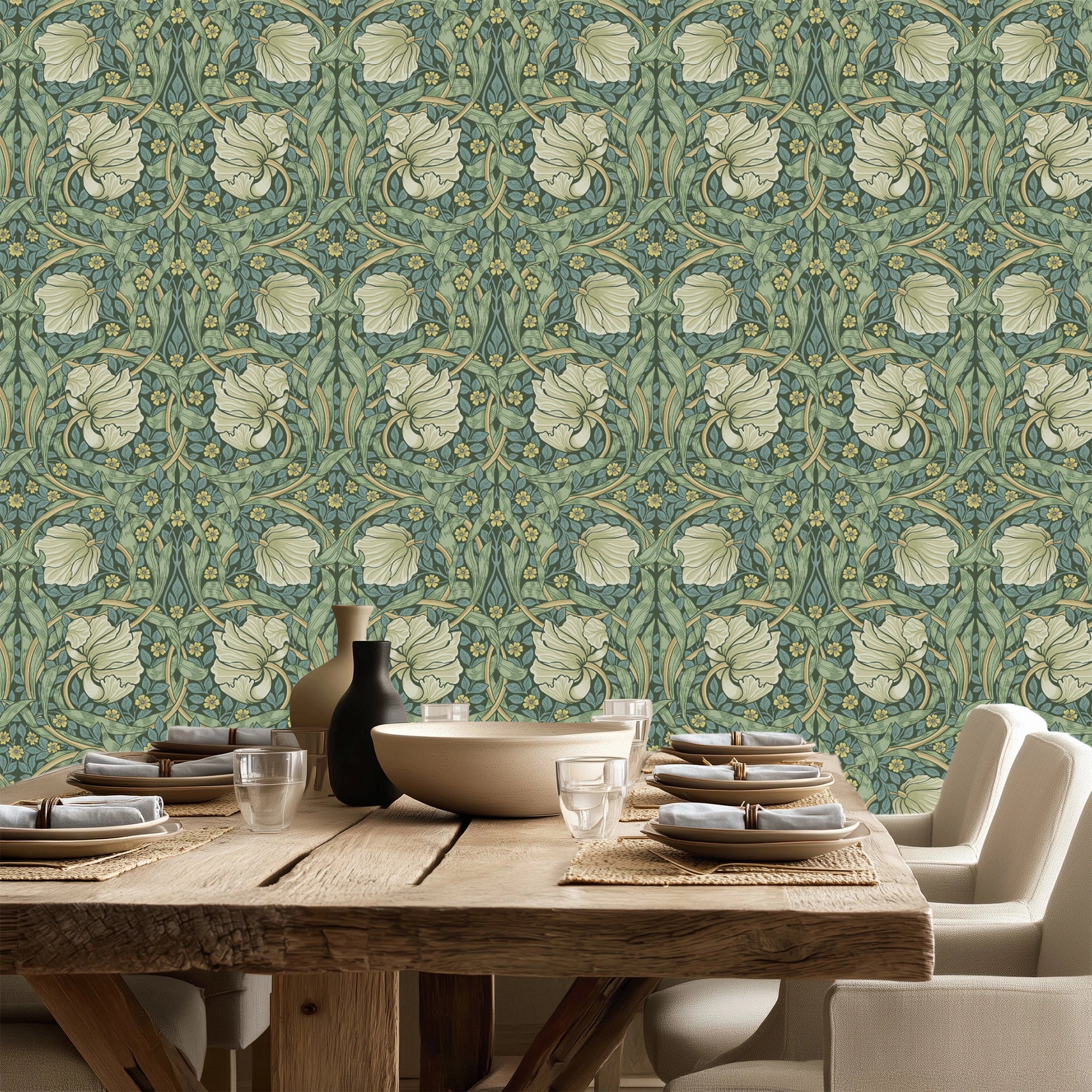 William Morris Wallpaper Pimpernel - Heritage Green