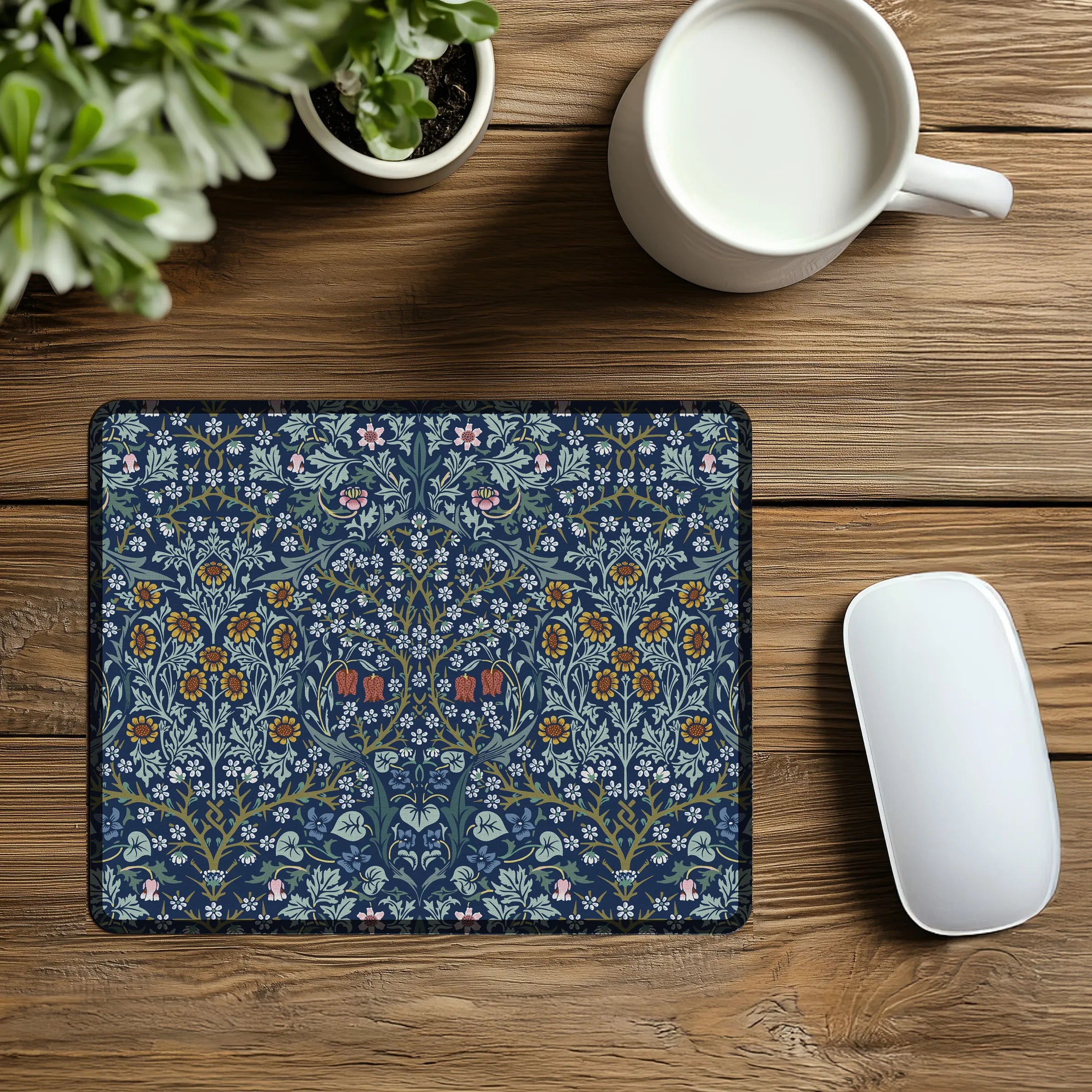 William Morris Blackthorn mousepad featuring a classic Arts and Crafts botanical pattern with intricate vines and flowers, perfect for heritage-inspired and cottagecore desk decor.
