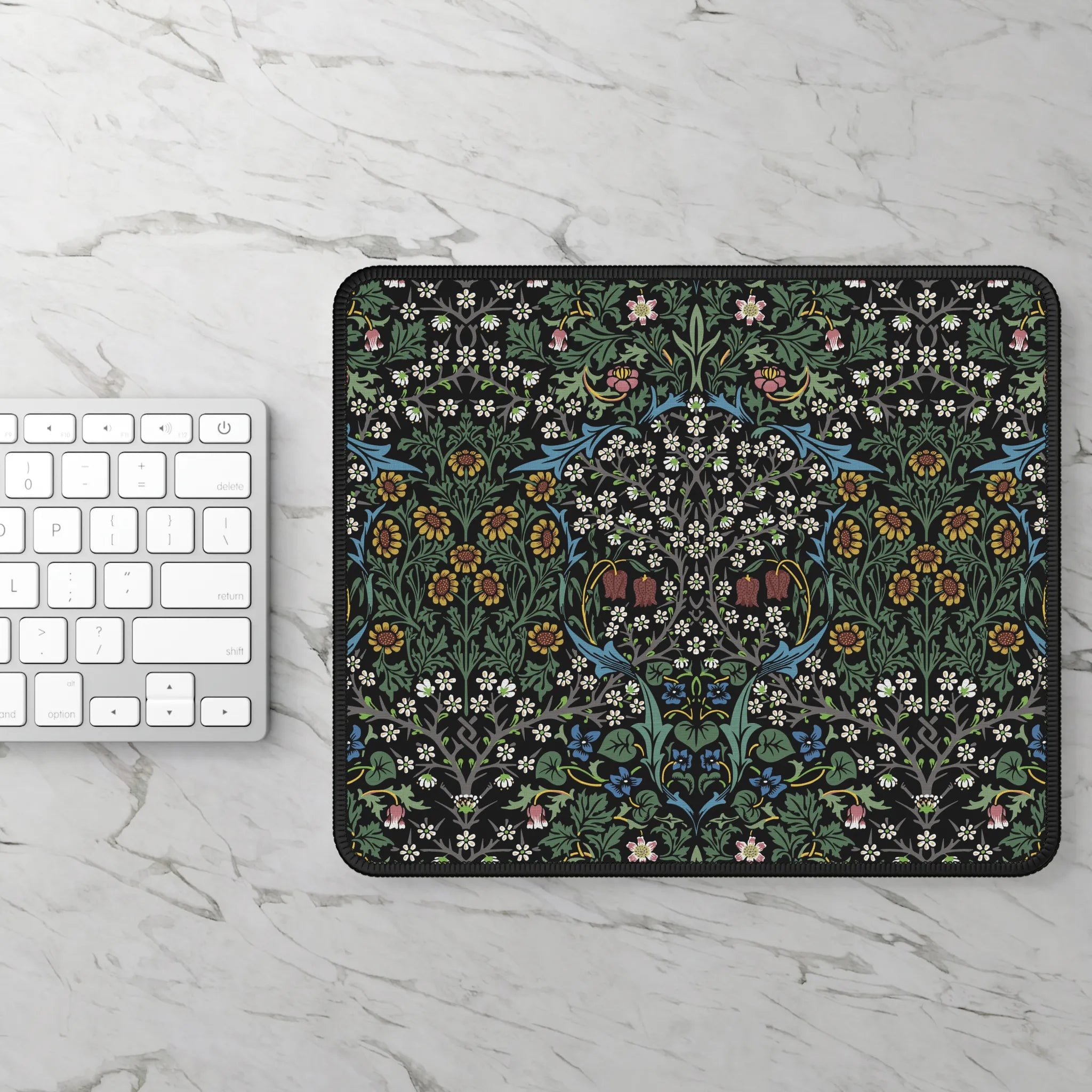 Blackthorn mousepad designed with iconic William Morris botanical pattern, adding heritage revival charm to modern desks and home office setups.