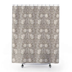 William Morris shower curtain with floral Pimpernel pattern on a white background