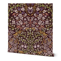 William Morris Blackthorn wallpaper in maroon featuring an intricate Arts and Crafts botanical pattern with blossoms and flowing vines, ideal for heritage revival and English country interiors.