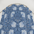 William Morris shower curtain in a blue botanical pattern inspired by the Arts and Crafts movement, ideal for cottagecore and English country bathrooms.