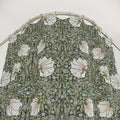 William Morris botanical shower curtain in a sage green colorway featuring intricate Arts and Crafts pattern for heritage revival and farmhouse bathroom decor.