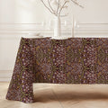William Morris Blackthorn tablecloth in Maroon and Mauve featuring an intricate Arts and Crafts botanical pattern, styled for heritage revival dining tables and English country decor.