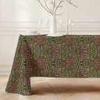 William Morris Blackthorn tablecloth in earth tone Secret Garden featuring an intricate Arts and Crafts botanical pattern, styled for heritage revival dining tables and English country decor.