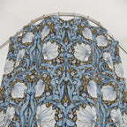 William Morris shower curtain featuring a detailed blue botanical pattern with classic Arts and Crafts design, perfect for cottagecore and traditional bathrooms.