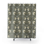William Morris shower curtain with floral Pimpernel pattern on a white background