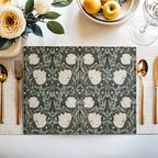 Close-up of the Pimpernel floral pattern in Green on cotton twill placemat