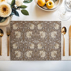 Close-up of the Pimpernel floral pattern in Rich Cocoa on cotton twill placemat
