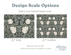 William Morris Pimpernel placemat in Green shown in Medium and Large pattern scales side by side