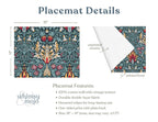 William Morris Snakeshead placemats in Teal & Garnet shown as a single mat, a set of 2 and a set of 4.