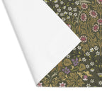 William Morris Blackthorn placemat in Olive Green detail showing hemmed edge and cotton twill texture
