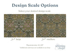 William Morris Blackthorn placemat in Olive Green shown in Medium and Large pattern scales side by side