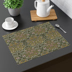William Morris Blackthorn placemat flat lay showing Olive Green colorway