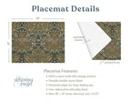 William Morris Blackthorn placemats in Olive Green displayed to show single, set of 2, and set of 4 options